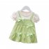 Infant Baby Girls Summer Dress Short Sleeve Round Neck Bow Princess Dresses For 1 3 Years Children green 24 30M 100