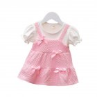 Infant Baby Girls Summer Dress Short Sleeve Round Neck Bow Princess Dresses For 1-3 Years Children pink 18-24M 90