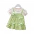 Infant Baby Girls Summer Dress Short Sleeve Round Neck Bow Princess Dresses For 1 3 Years Children green 30 36M 110