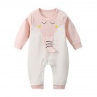 Infant Baby Long Sleeve Carton Animal Pattern Cotton Romper Pink elephant 73CM