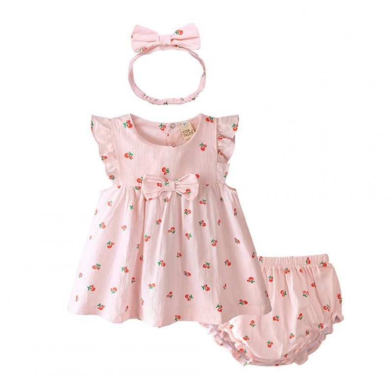 Infant Baby Toddler Sweet Strawberry Round Neck Short Sleeve Princess Dress+Shorts+Headband Three Piece Suit Outfit QZ4058P cherry_66