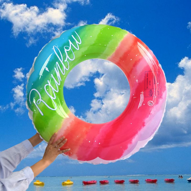 Inflatable Pool Floats Rainbow Flower Swimming Rings Water Sports Thickened Pvc Swim Tube For Outdoor Beach Pool Lake 90#(270g)