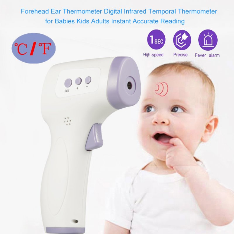 Infrared Digital Baby Thermometer LCD Body Measurement Forehead Ear Non-Contact Adult Body Fever IR Children Thermometer White + purple