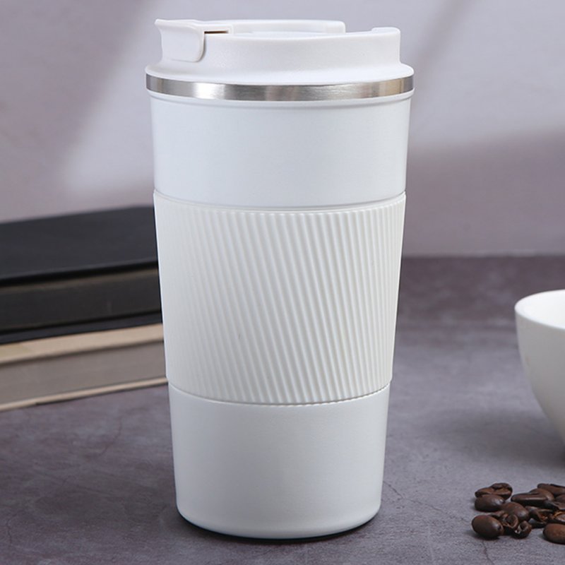 Insulated Coffee Vacuum Coffee Cup Ceramic Inner Travel Coffee Tumbler Reusable Thermal Cup With Lid And 201 Stainless Steel Outer For Home Office pure white 510ml