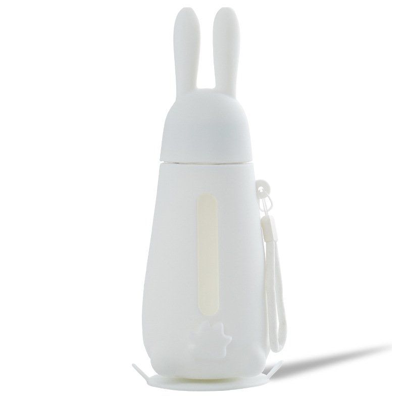 Insulated Thermos  Mug With Handle Heat Resistant Anti-slip Water  Bottle Rabbit model white (cup + cover))