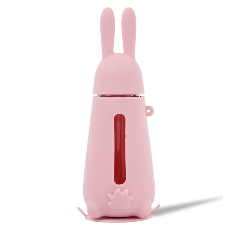 Insulated Thermos  Mug With Handle Heat Resistant Anti-slip Water  Bottle Rabbit  model pink (cup + cover))