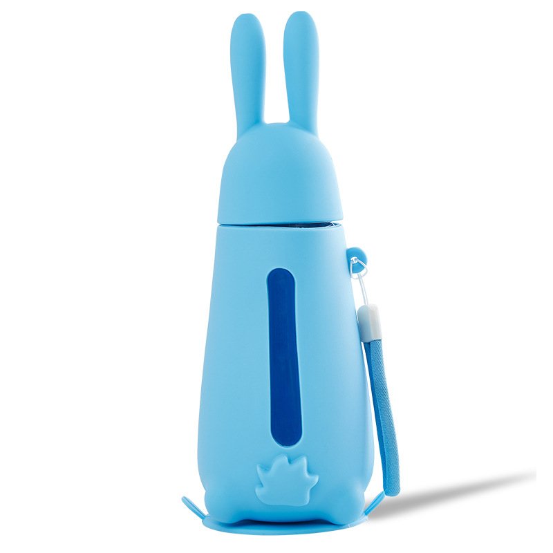 Insulated Thermos  Mug With Handle Heat Resistant Anti-slip Water  Bottle Rabbit model blue (cup + cover))