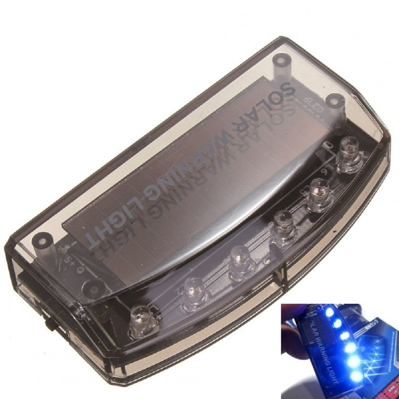 Intelligent Control 6 Led Solar  Warning  Light Solar + Usb Powered Vibration + Light Sensor Strobe Lamp Car Burglar Alarm Blue Light