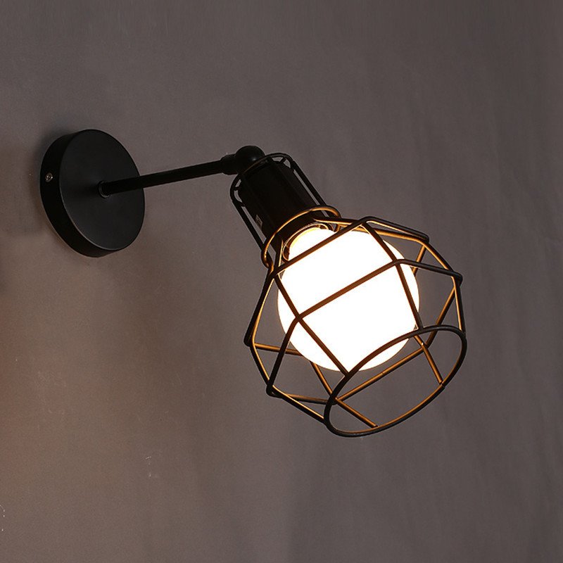 Iron Black Lampshade Wall Lamp Vintage Indoor Bedroom Balcony Corridor Study Lighting Grenade black_Without bulb