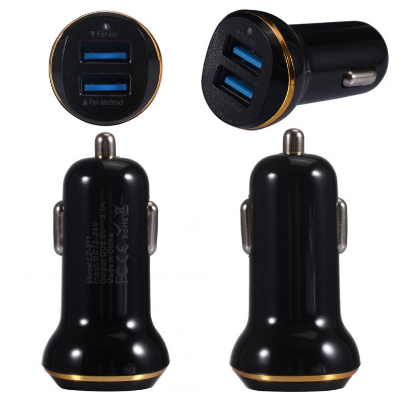 Car 3.1a Dual Usb Car Charger Led Portable Dc 12-24v Car Charger Universal Application Usb Car Charger For Mobile Phones 