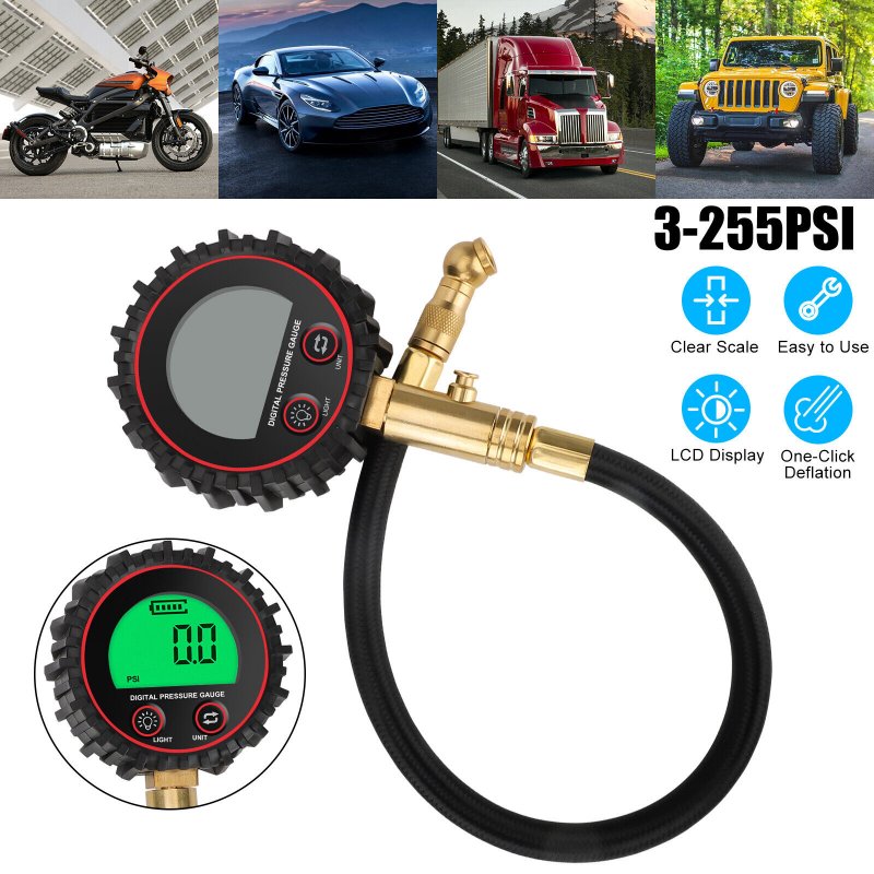 Digital Tire Pressure Gauge 255PSI Professional Accuracy LCD Display Air Pressure Gauge For Trucks Cars RVs 