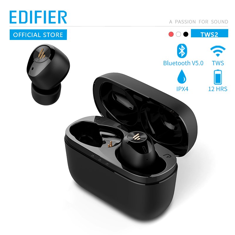 Original EDIFIER TWS2 TWS Earbuds Bluetooth V5.0 IPX4 12 Hours Play Time Multifunctional Control Wireless Earphones black