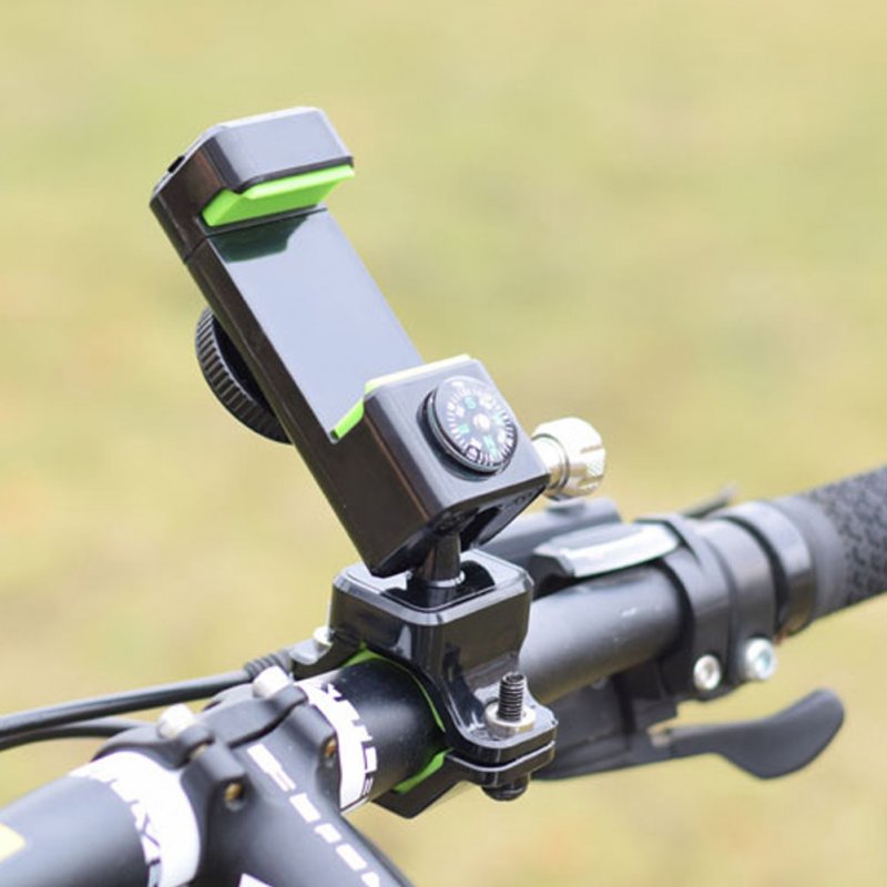 Bike Phone Mount Holder With Emergency Light Compass 360° Rotation Handlebar Mount Universal For Bicycle Motorcycle Scooter black mirror (with light)