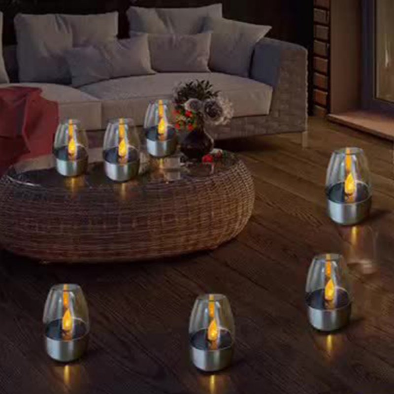 Outdoor LED Solar Candles Lights With Stainless Steel Base Flameless Dropless Night Light For Home Party Halloween Xmas Decor 