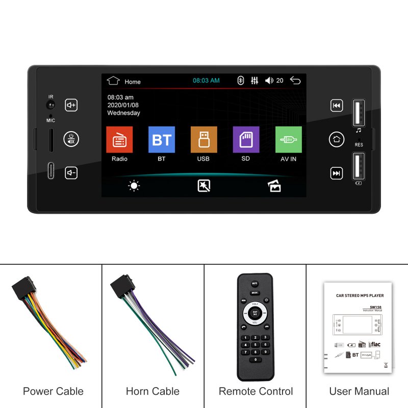 Sw150 Car Radio 1 Din Mp5 Player with RC 5-inch HD Tps Touch Screen Bluetooth Car Kit 