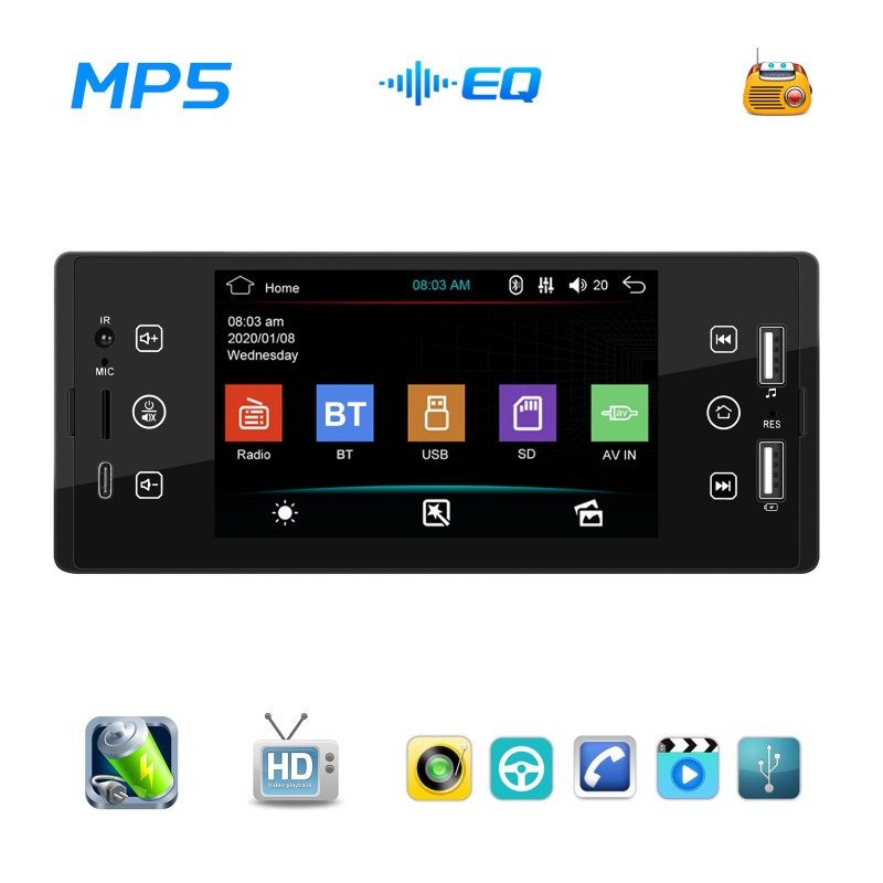 Sw150 Car Radio 1 Din Mp5 Player with RC 5-inch HD Tps Touch Screen Bluetooth Car Kit 