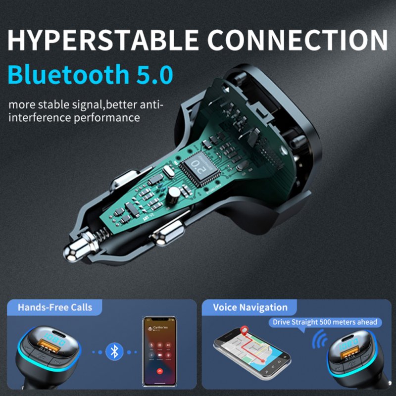 Car Bluetooth Kit Hands-free Mp3 Player Fast Charging Charger Fm Transmitter 
