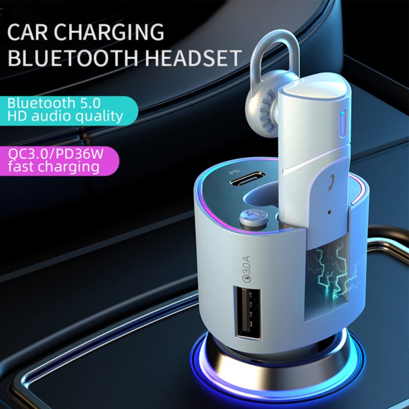 2-in-1 Car Kit Fast Charging Charger Bluetooth Wireless Hands-free Noise Canceling Headphones 