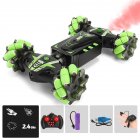 Jc01 Remote Control Spray Stunt Car Traverse Wheel Light Sound Multi function Remote Control Vehicle Green Dual Remote