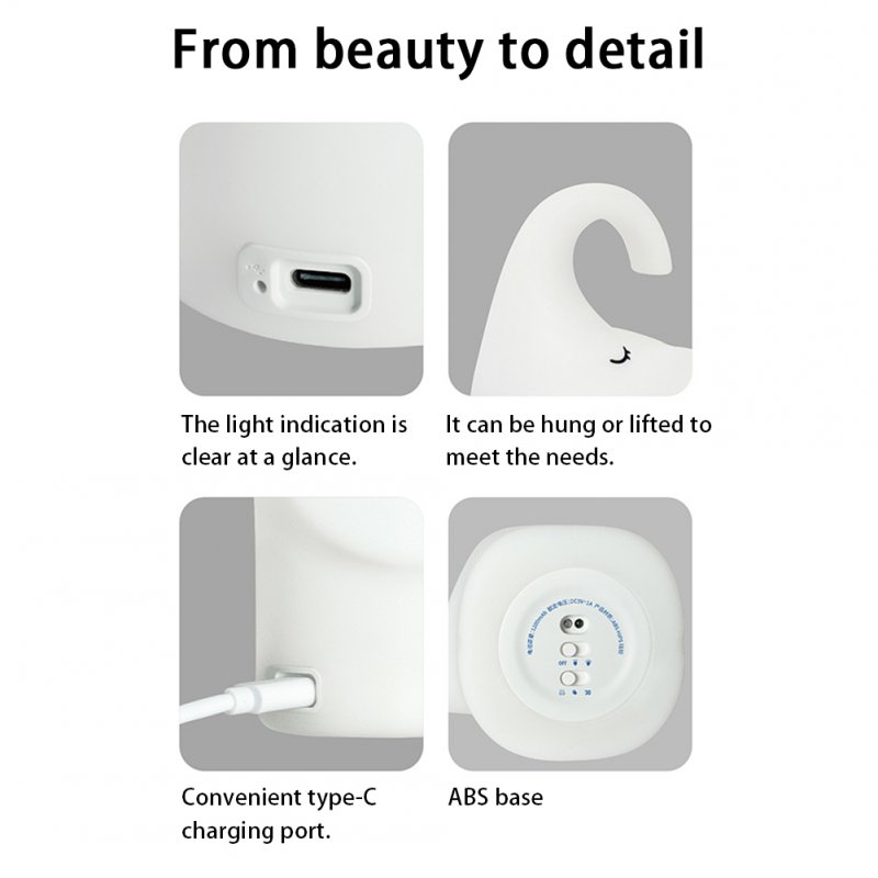 Silicone Elephant Led Night Light Bedside Table Lamp Child Holiday Gifts Built-in 1200mah Lithium Battery Warm White