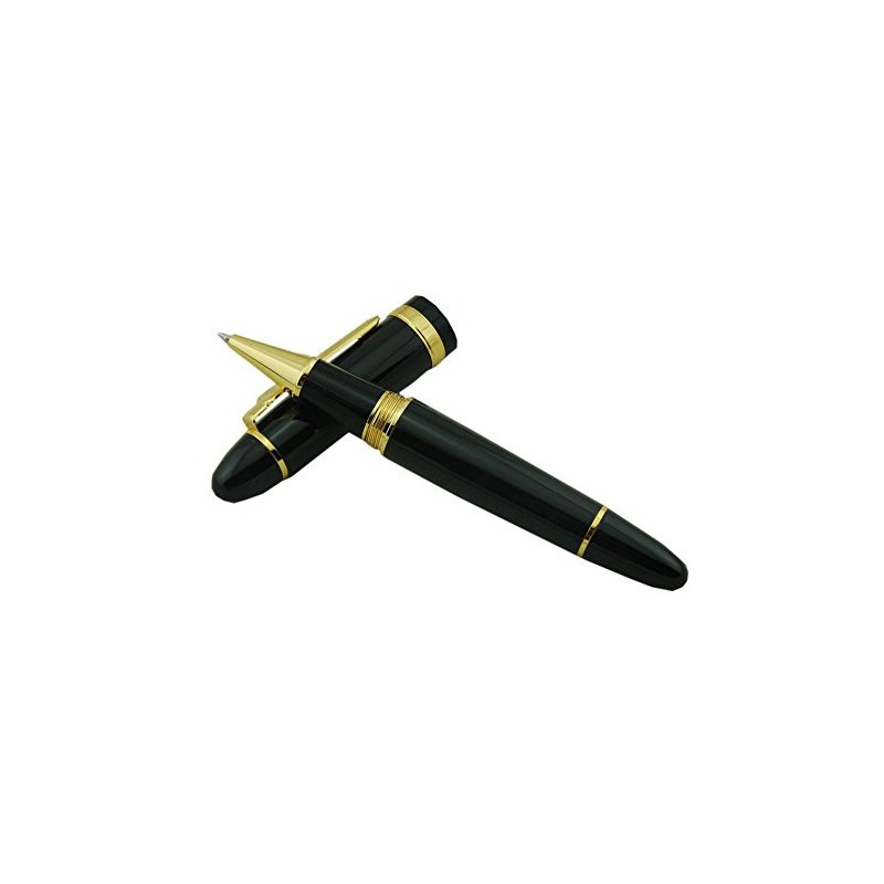 Jinhao Black Rollerball Pen with Golden Metallic Edge for Office Writing  Black + Gold