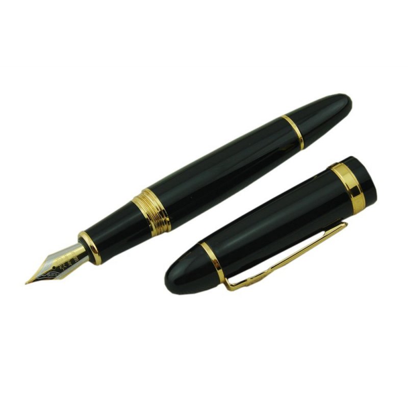 Jinhao Vivid Black Fountain Pen with Gold Trim for Office Writing Black + Gold
