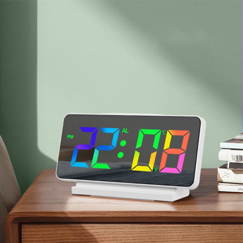 Digital Alarm Clock Electronic Colorful Screen Large Display Modern Desk for Bedroom Home Office Decor Mirror Clock