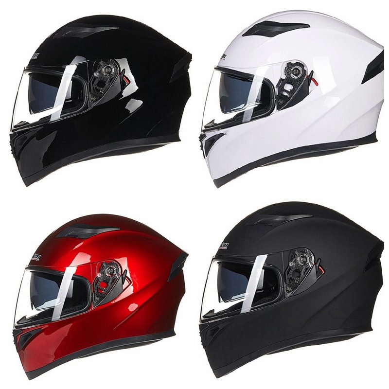 Unisex Full Face Cool Motorcycle Helmet with Dual Lens Racing Head Protector Bright black_L