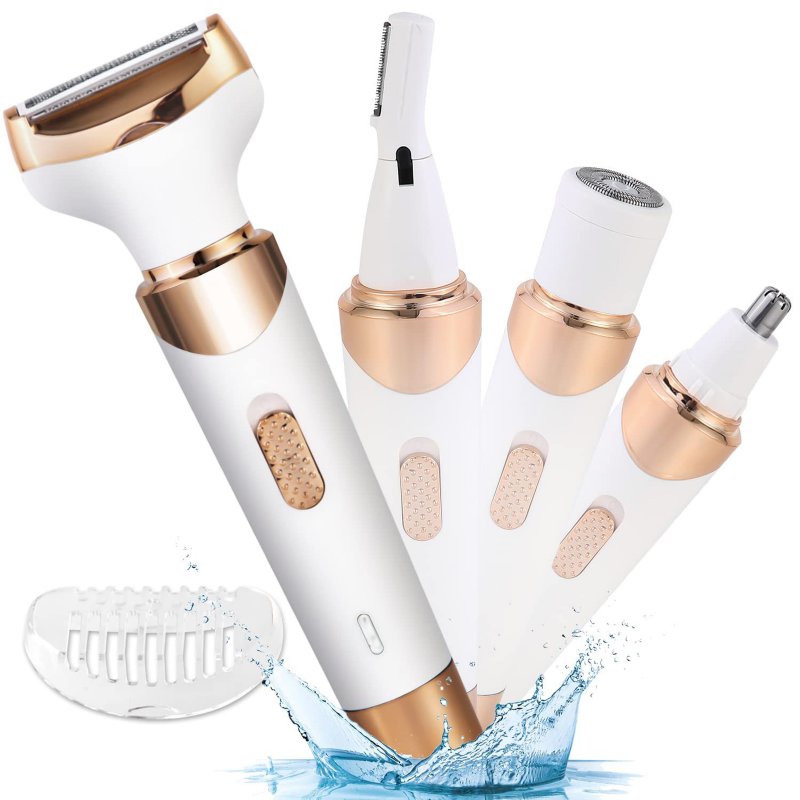 4-in-1 Women Hair Trimmer Painless Waterproof Usb Rechargeable Electric Razor for Nose Ear Eyebrow Arms 