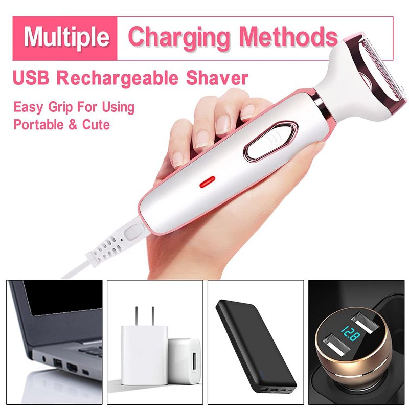 4-in-1 Women Hair Trimmer Painless Waterproof Usb Rechargeable Electric Razor for Nose Ear Eyebrow Arms 