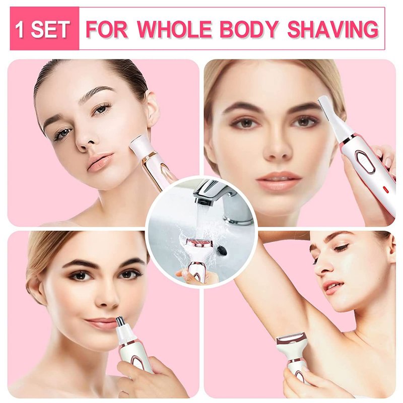 4-in-1 Women Hair Trimmer Painless Waterproof Usb Rechargeable Electric Razor for Nose Ear Eyebrow Arms 