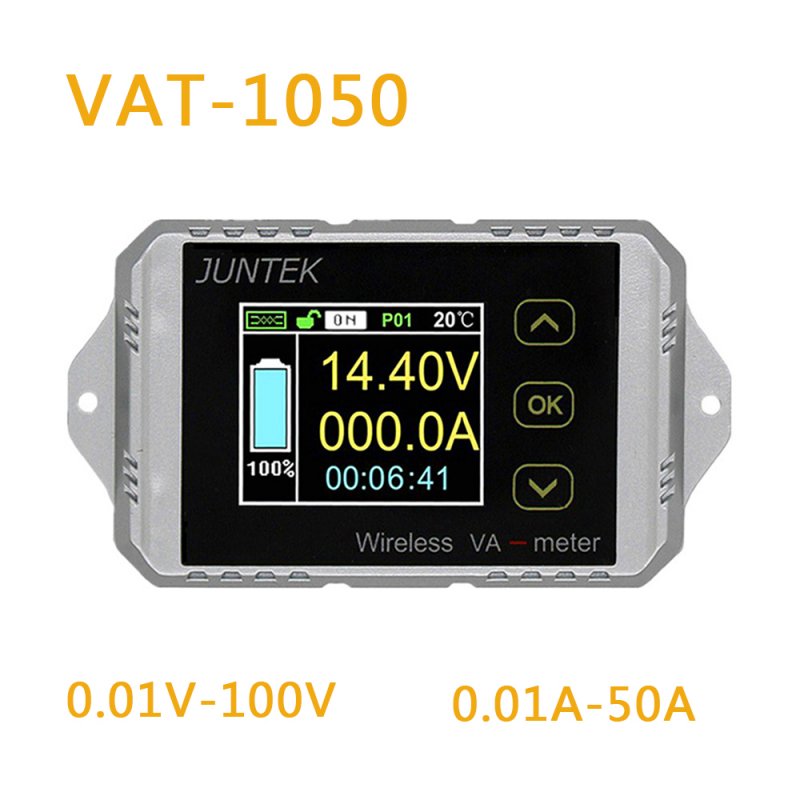 Juntek VAT1050 Wireless Voltage Current Meter 100V 50A Car Battery Monitoring