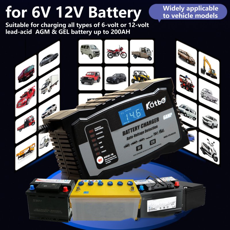 Car Battery Charger 6v12v2a6a Lead-acid Battery Charger Maintainer Intelligent Charging Repair Machine 