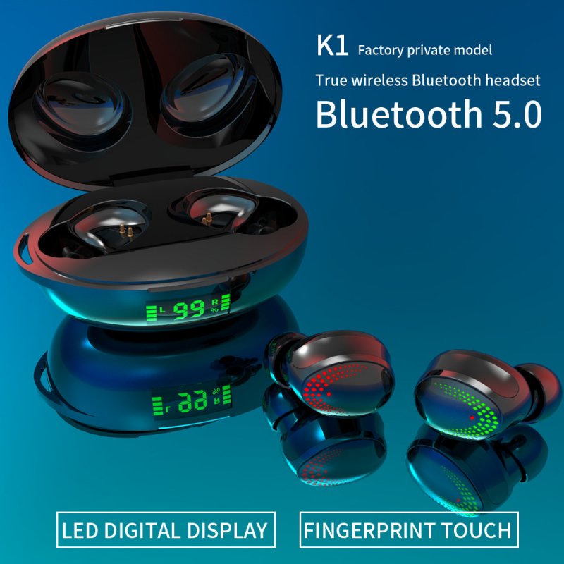 K1 Touch Bluetooth Headset 5.0 Wireless Binaural In-ear Earbuds With Power Display Bluetooth Headset Black