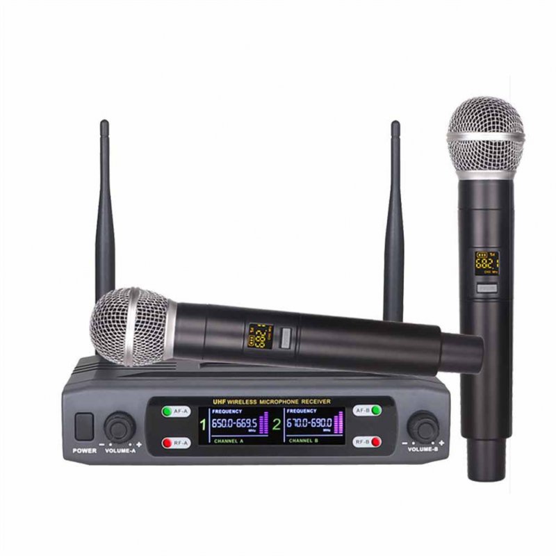 K2 Wireless Microphone Handheld Dual Channel Uhf Fixed Frequency Dynamic Mic