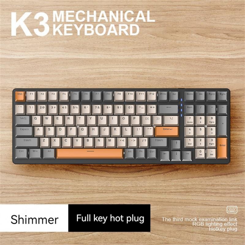 K3 Mechanical Keyboard 980 Games 100 Keys Hot-plug USB Wired Computer Keyboard