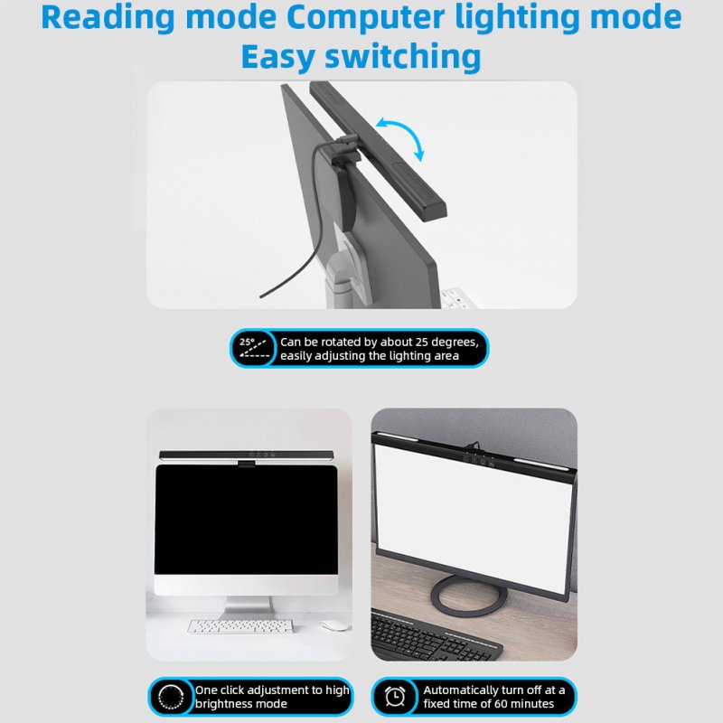 Curved LED Computer Monitor Light Bar USB Screen Monitor Lamp Eye Caring Computer Light Curved with Color Lamp