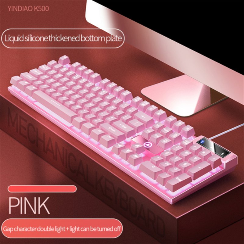 K500 104 Keys Gaming Keyboard Wired Color-blocking Backlight Mechanical Feel Desktop Computer Keyboard For Desktop Laptop pink white light