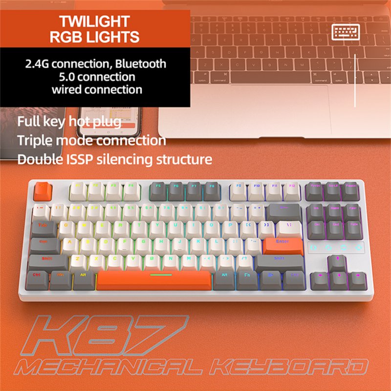 K87 Gaming Keyboard 3-mode Connection Hot Swappable RGB Backlit Keyboard