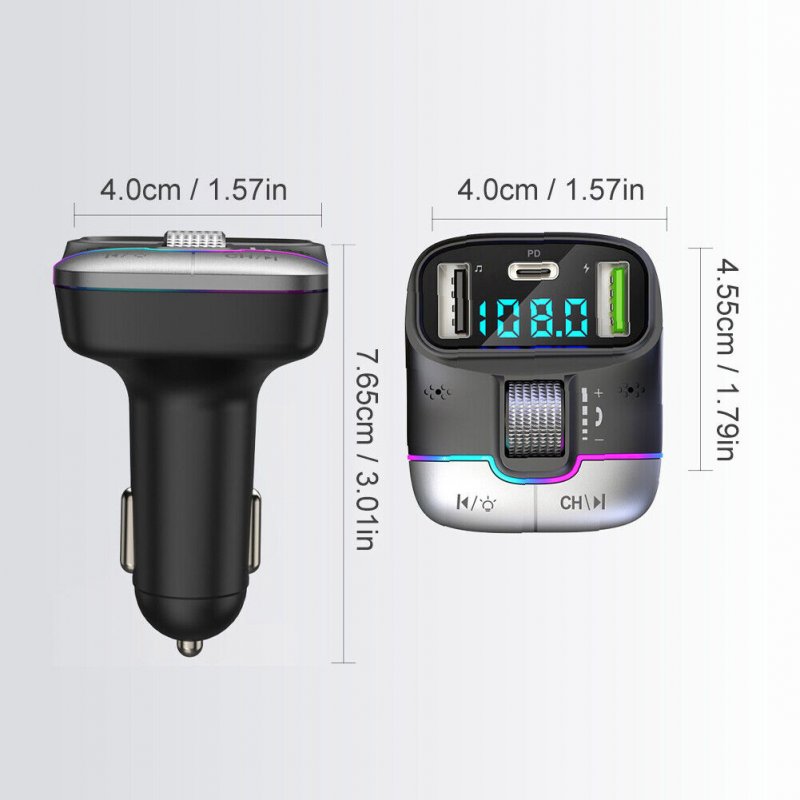 Car MP3 Player Adapter FM Transmitter With LED Display USB PD Fast Charger Supports Handsfree Call U Disk 