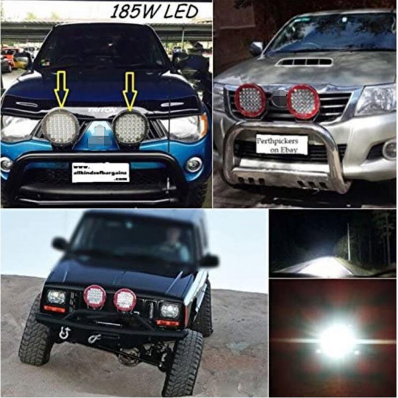 9inch 185w  LED  Driving  Light  Round  Spotlight  Bar  Offroad  4WD  Auto  Lamp Red cover/white light