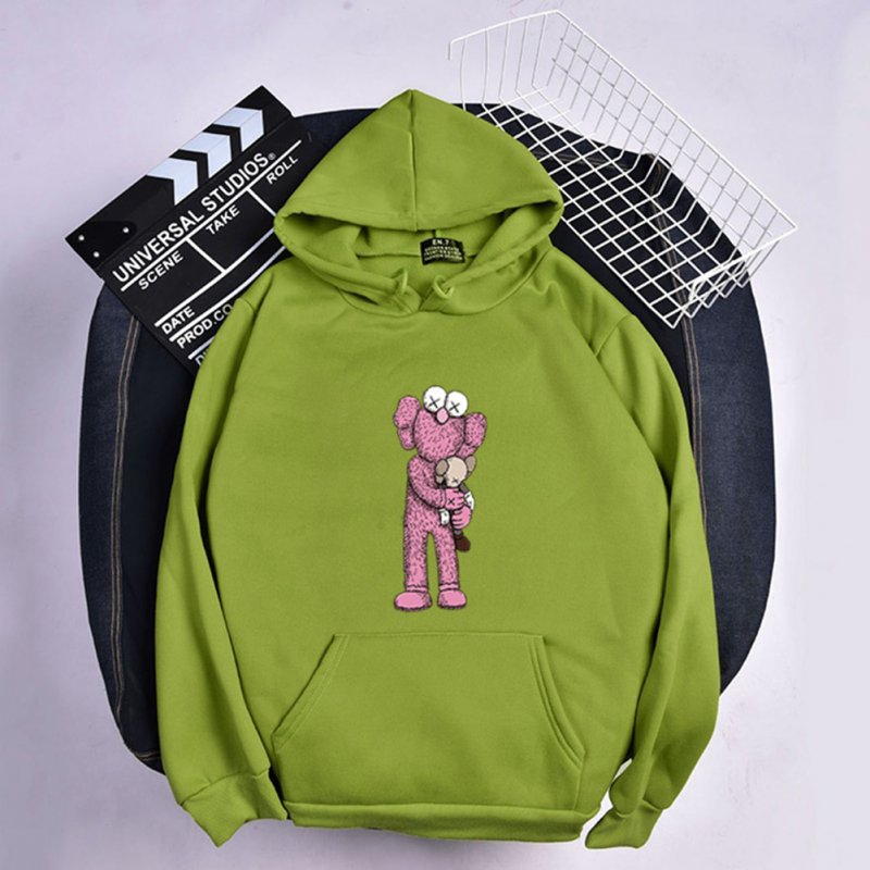 KAWS Men Women Cartoon Hoodie Sweatshirt Holding Doll Thicken Autumn Winter Loose Pullover Green_L