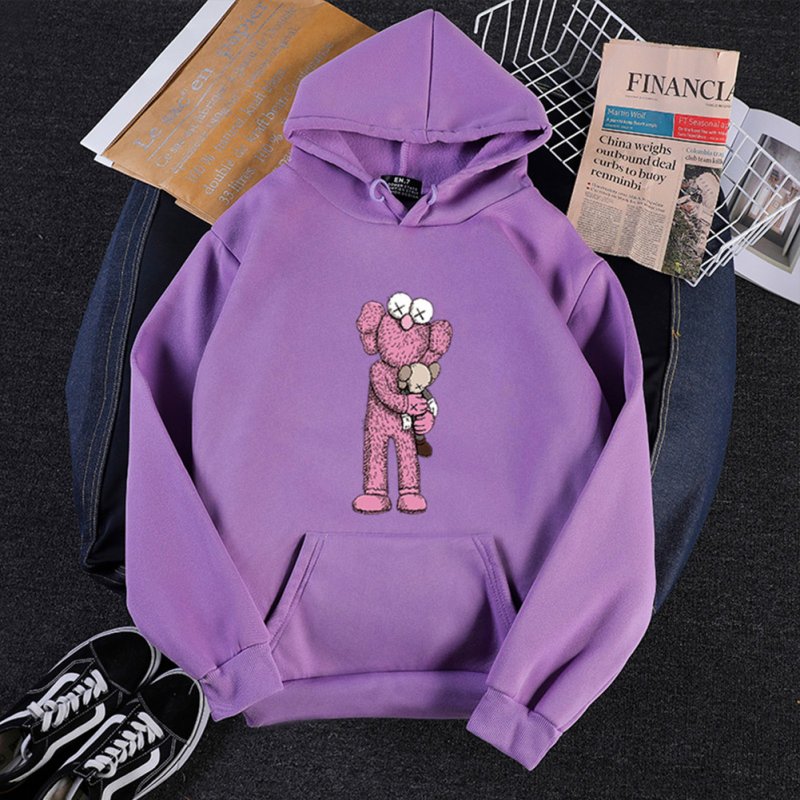 KAWS Men Women Cartoon Hoodie Sweatshirt Holding Doll Thicken Autumn Winter Loose Pullover Purple_S