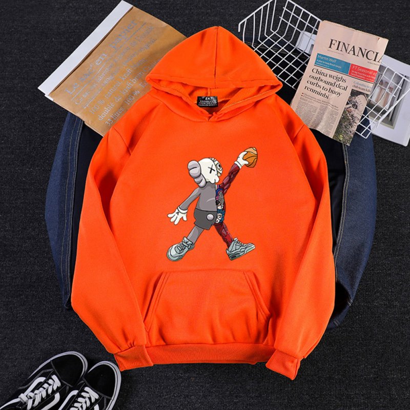 KAWS Men Women Cartoon Hoodie Sweatshirt Walking Doll Thicken Autumn Winter Loose Pullover Orange_XL