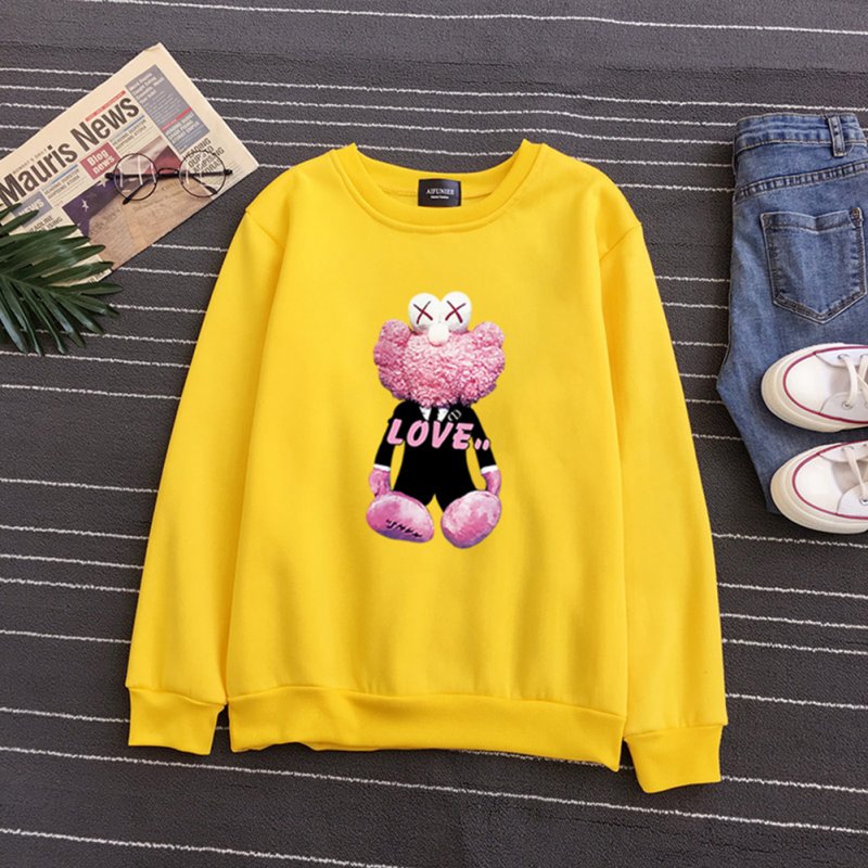 KAWS Men Women Hoodie Sweatshirt Cartoon Love Doll Thicken Autumn Winter Loose Pullover Yellow_XXL