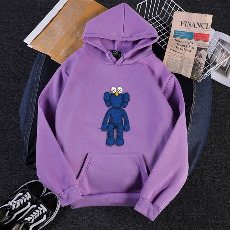 KAWS Men Women Hoodie Sweatshirt Cartoon Standing Doll Thicken Autumn Winter Loose Pullover Purple_XXL