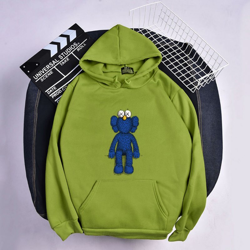 KAWS Men Women Hoodie Sweatshirt Cartoon Standing Doll Thicken Autumn Winter Loose Pullover Green_S