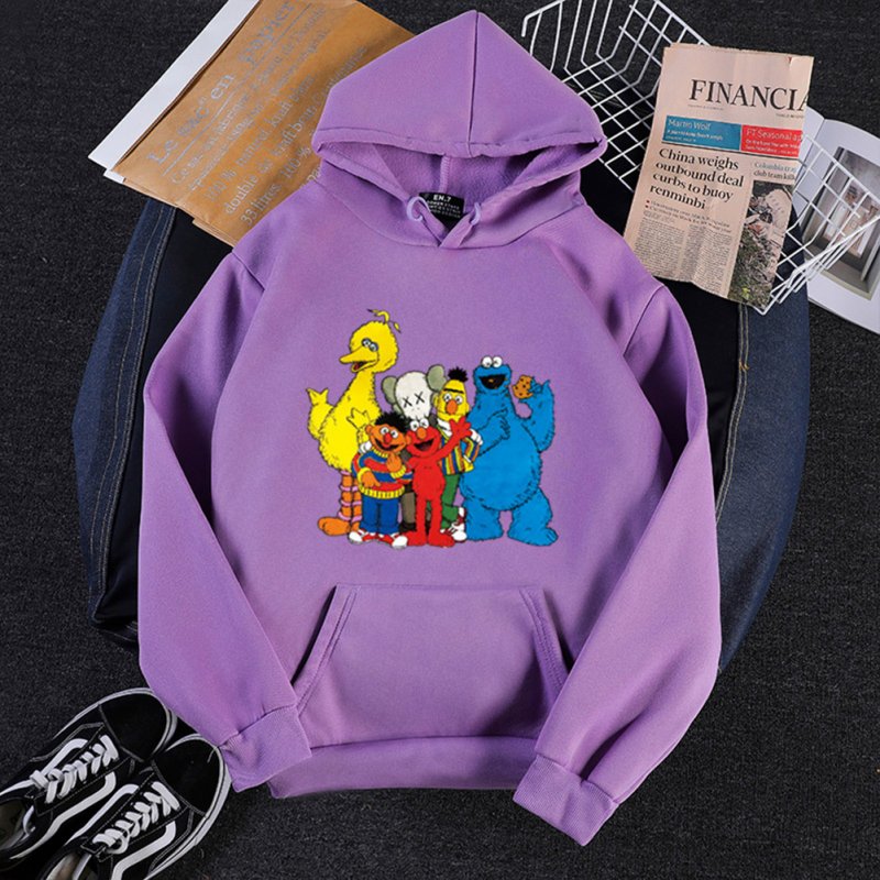 KAWS Men Women Hoodie Sweatshirt Cartoon Animals Thicken Autumn Winter Loose Pullover Purple_XXXL