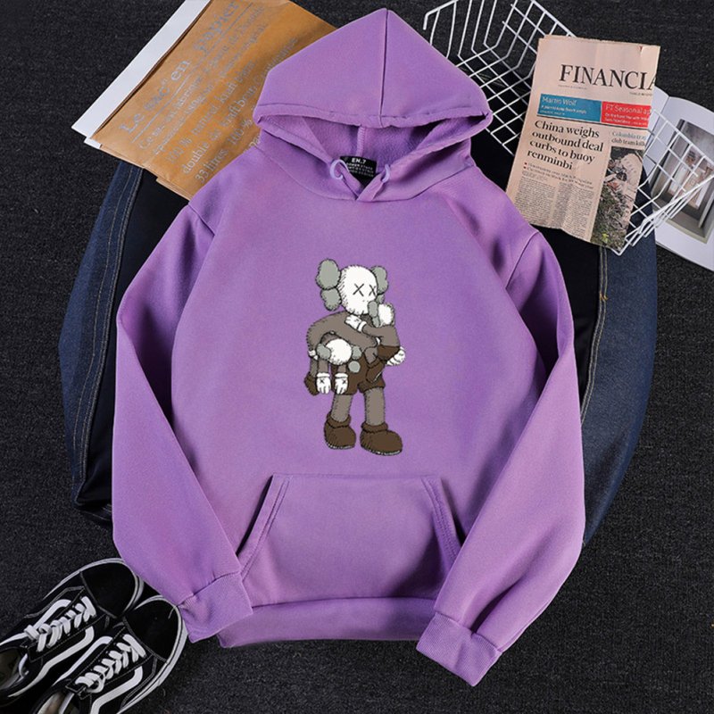 KAWS Men Women Hoodie Sweatshirt Climbing Doll Cartoon Thicken Autumn Winter Loose Pullover Purple_S