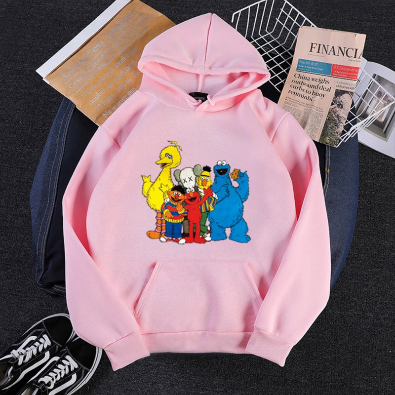 KAWS Men Women Sweatshirt Cartoon Animals Thicken Autumn Winter Loose Hoodie Pullover Pink_S